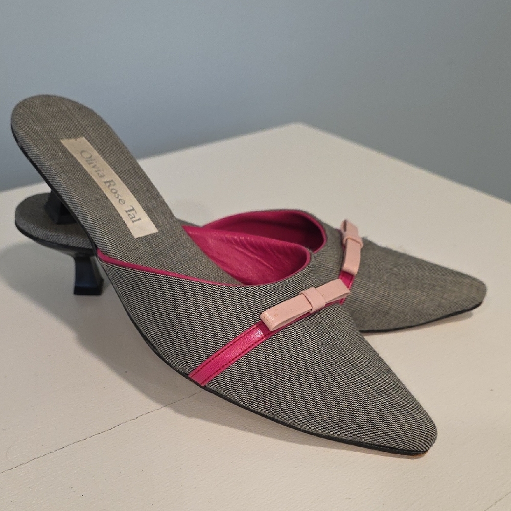 Olivia Rose Tal Gray and Pink Mules